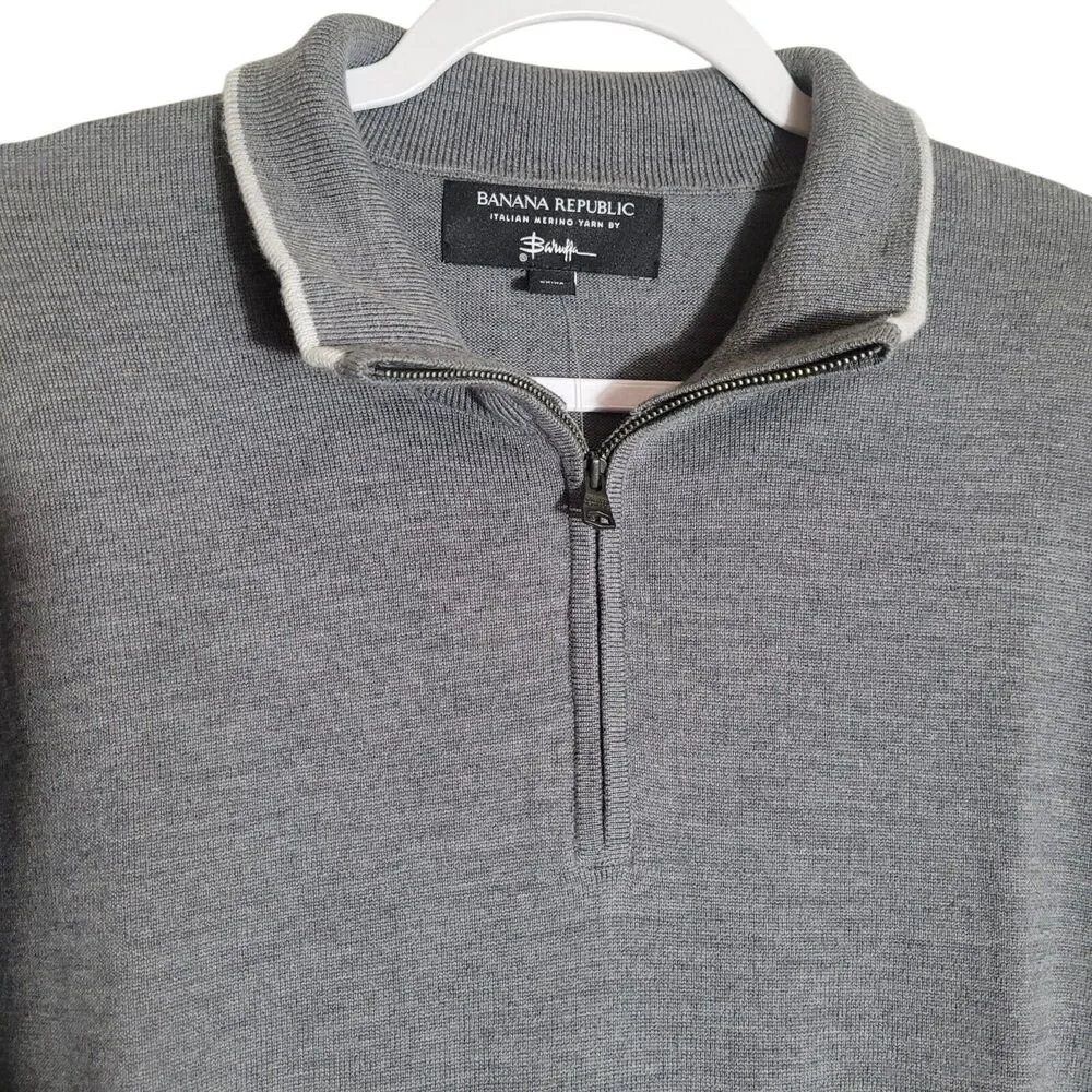 Banana Republic 1/4 Zip Merino Wool Sweater Men's Size XL Gray NEW Barruffa Yarn